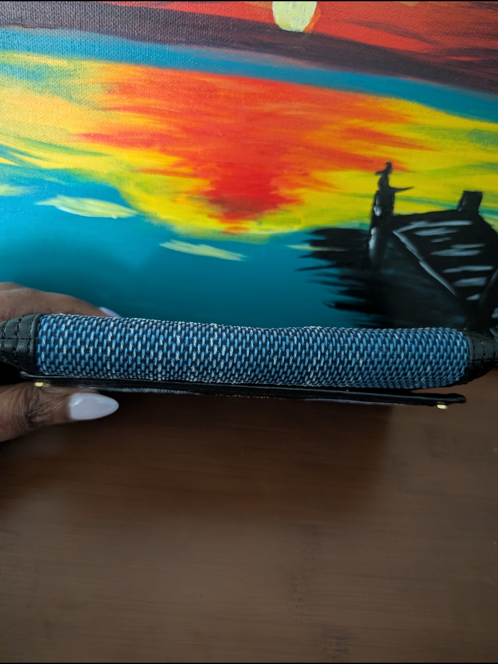 Henri Bendel Blue Woven Wallet with Black Trim - Picture 3 of 7